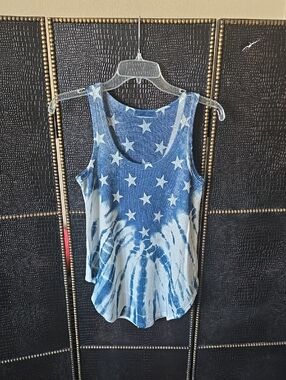 Sage Blue and White Star Tie-Dye Tank